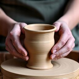 Mani che modellano l'argilla su un tornio